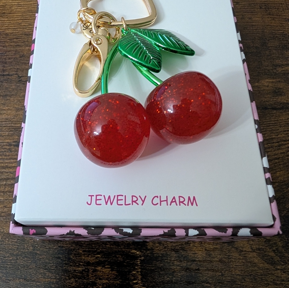 Betsey Johnson Red Cherry Charm with Gold Heart - Picture 3 of 5